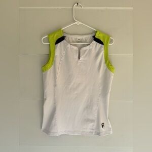Fila Performa Women’s Small Athletic Tank Top White Lime Green V Neck Sleeveless